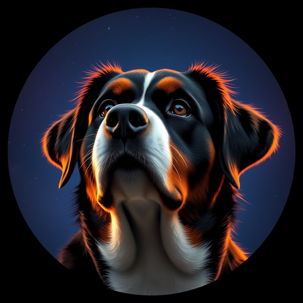 Cosmic medallion portrait of BMD_BMD_00GT35, a Bernese Mountain Dog