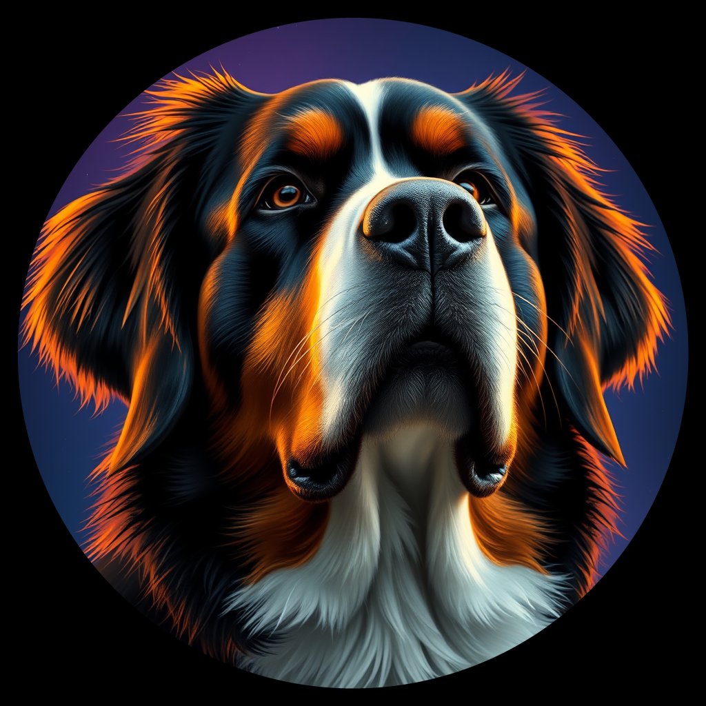 Cosmic medallion portrait of BMD_GT30_BMD_GT30, a Bernese Mountain Dog