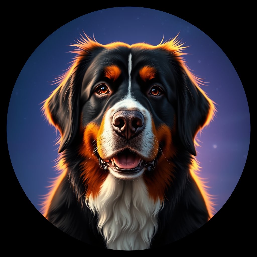 Cosmic medallion portrait of BMD_GT31_BMD_GT31, a Bernese Mountain Dog