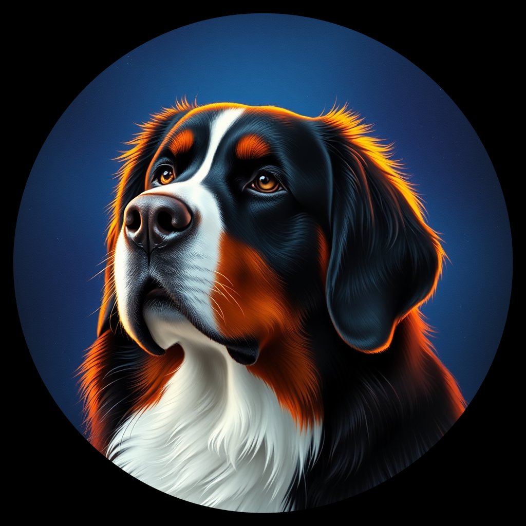 Cosmic medallion portrait of BMD_GT36_BMD_GT36, a Bernese Mountain Dog