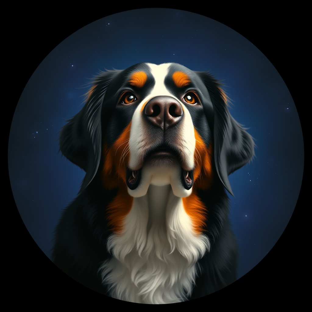 Cosmic medallion portrait of BMD_GT40_BMD_GT40, a Bernese Mountain Dog