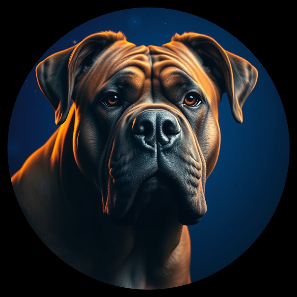Cosmic medallion portrait of BOER_BOER_18F01, a Boerboel