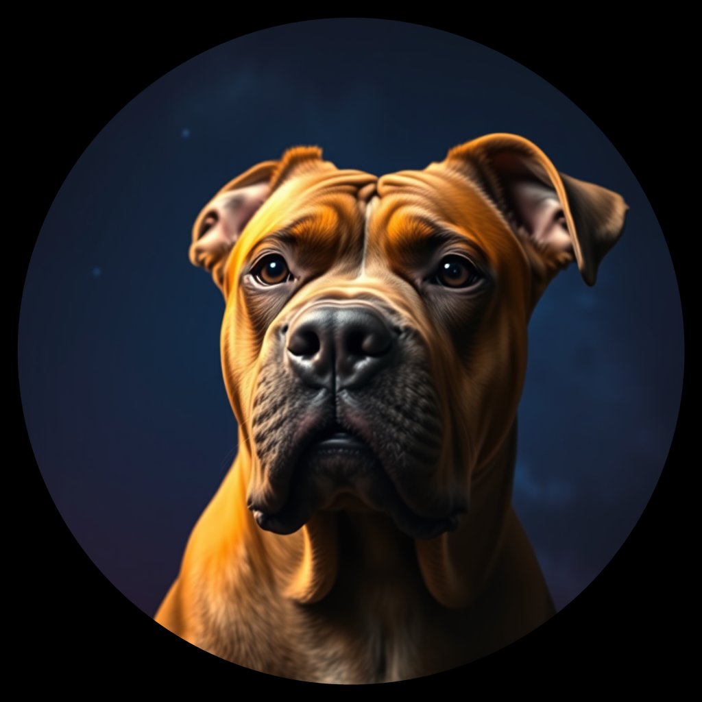Cosmic medallion portrait of BOER_BOER_18F10, a Boerboel