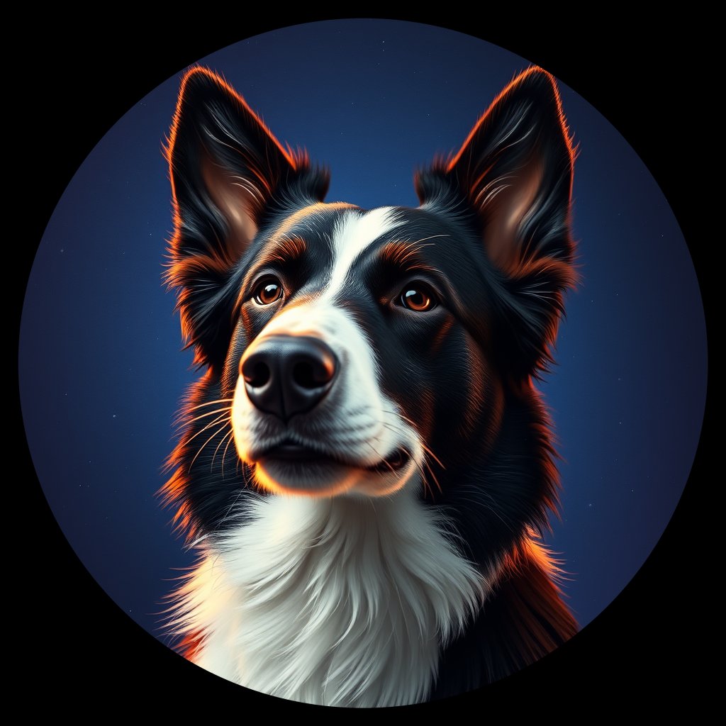 Cosmic medallion portrait of BORD_13171, a Border Collie