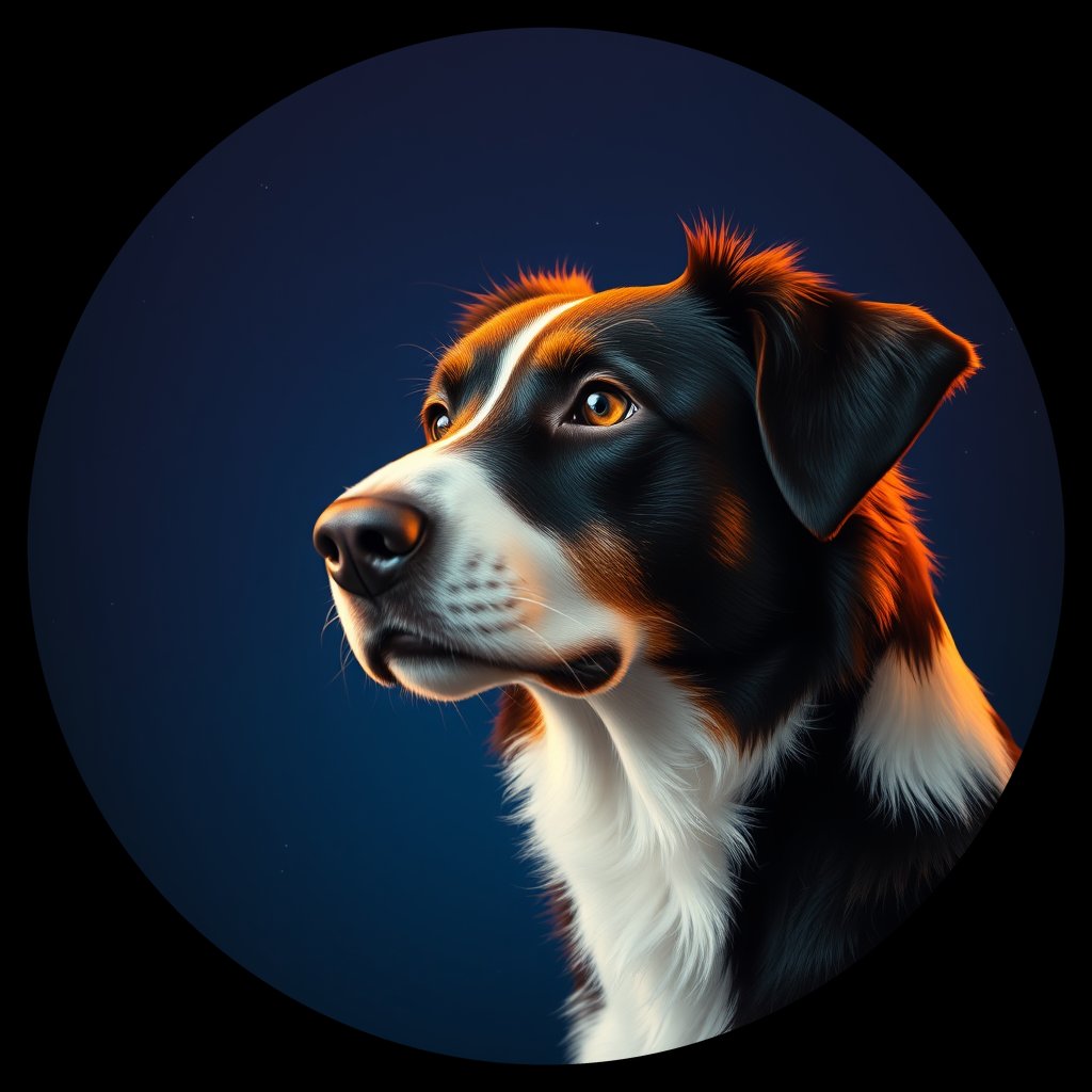 Cosmic medallion portrait of BORD_30346, a Border Collie