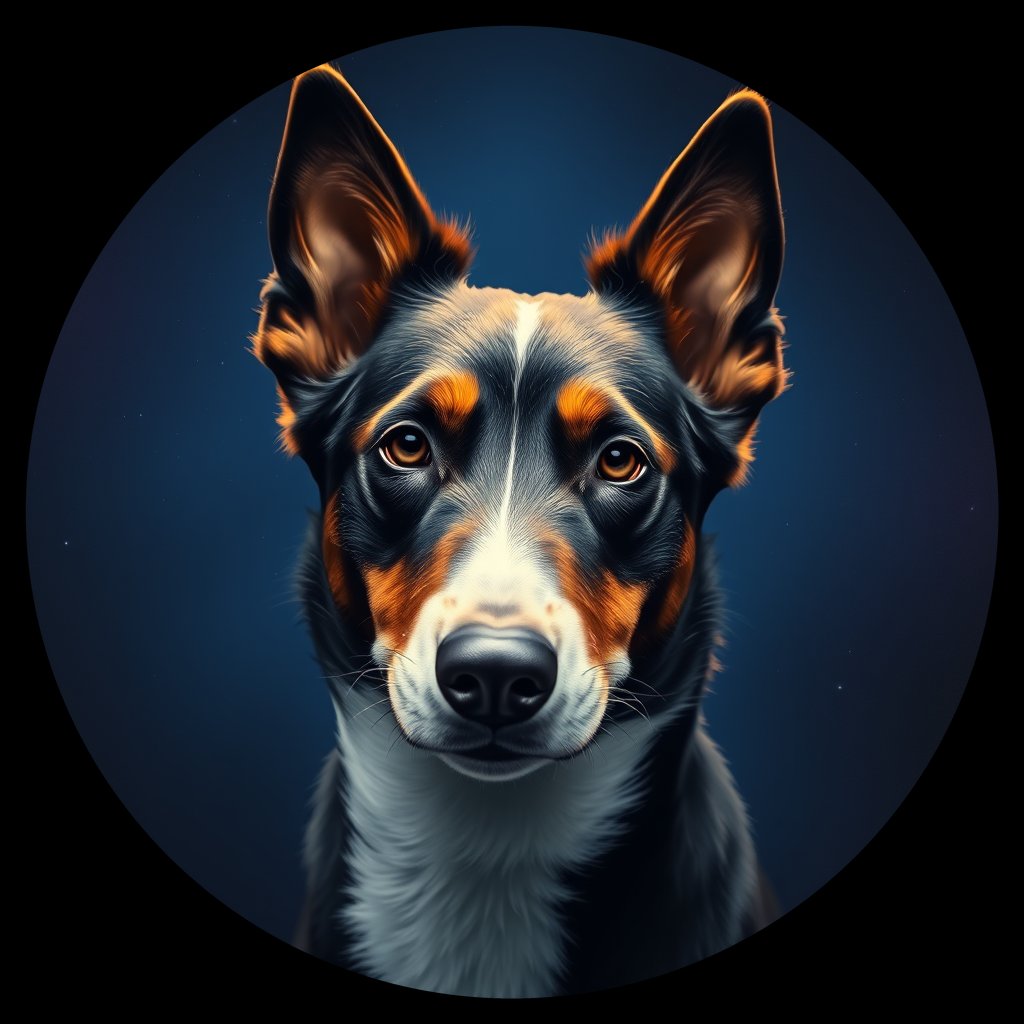 Cosmic medallion portrait of BORD_30347, a Border Collie