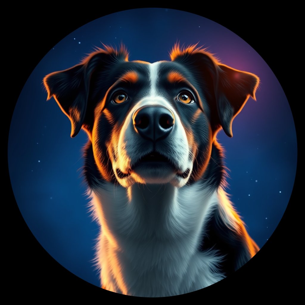 Cosmic medallion portrait of BORD_30364, a Border Collie