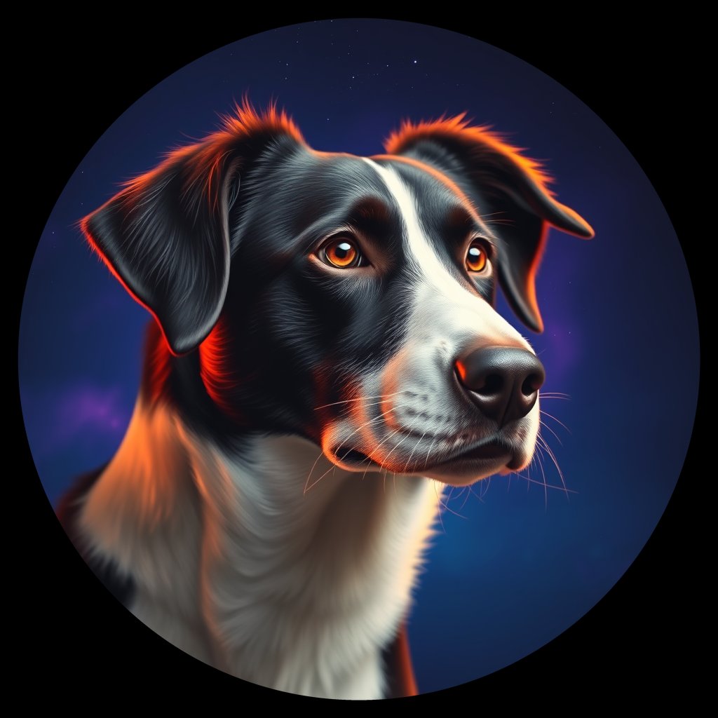 Cosmic medallion portrait of BORD_30365, a Border Collie