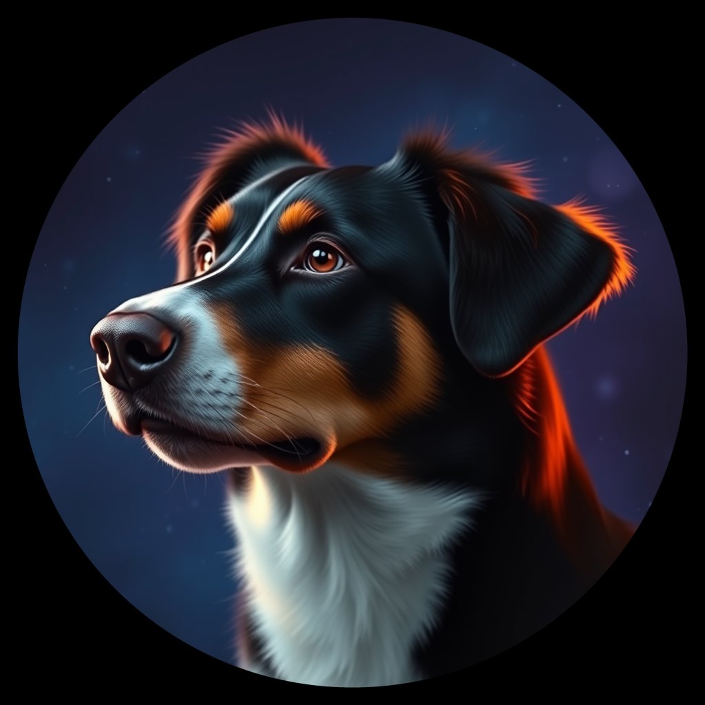 Cosmic medallion portrait of BORD_30366, a Border Collie