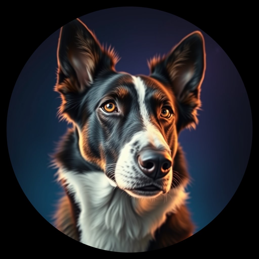 Cosmic medallion portrait of BORD_33883, a Border Collie