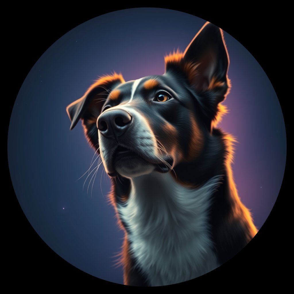 Cosmic medallion portrait of BORD_33884, a Border Collie