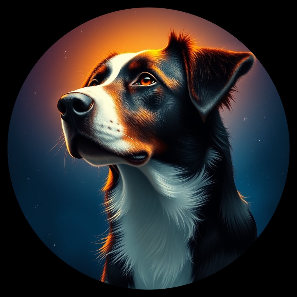 Cosmic medallion portrait of BORD_33885, a Border Collie