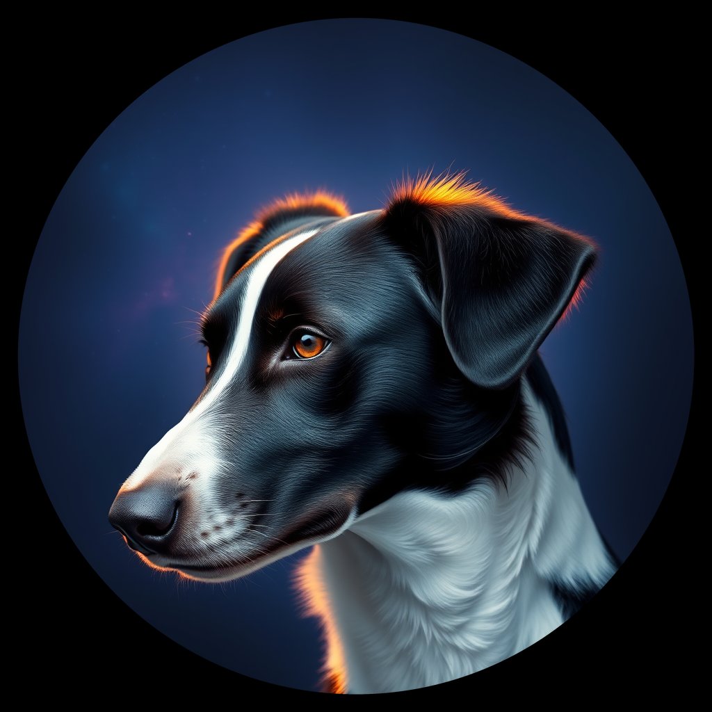 Cosmic medallion portrait of BORD_33888, a Border Collie