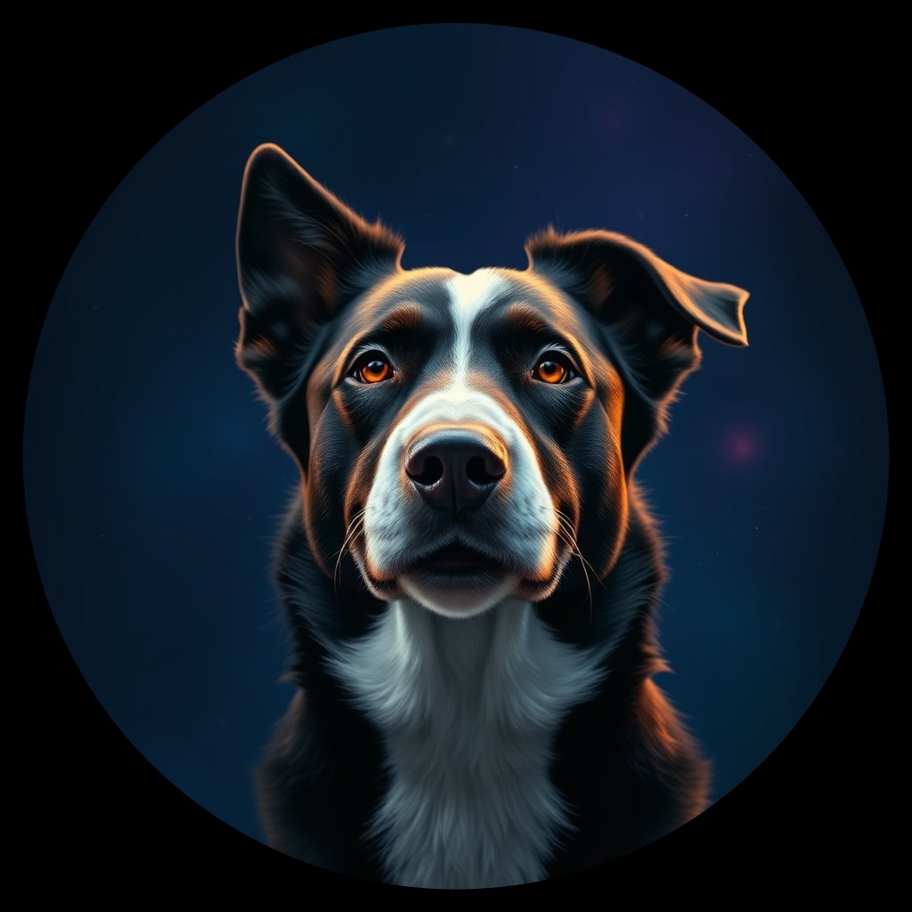 Cosmic medallion portrait of BORD_33890, a Border Collie