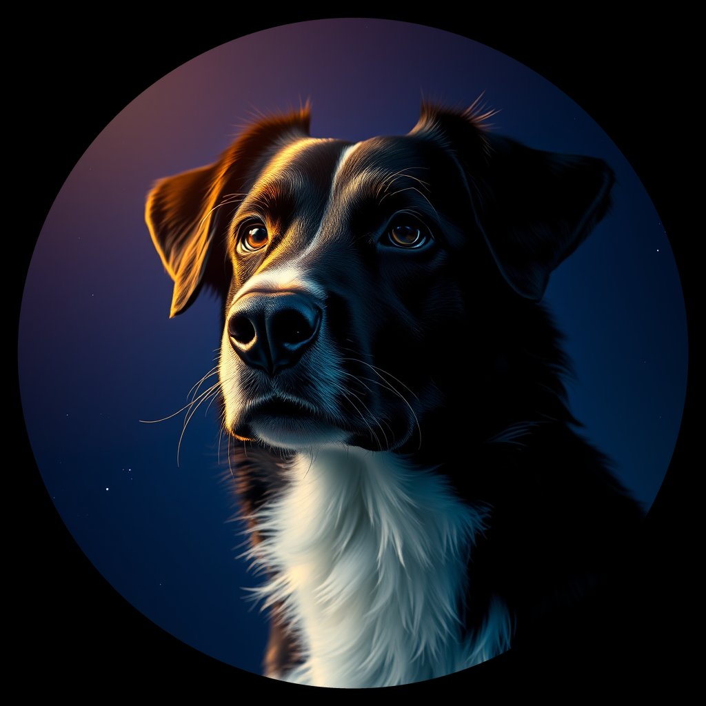 Cosmic medallion portrait of BORD_33893, a Border Collie