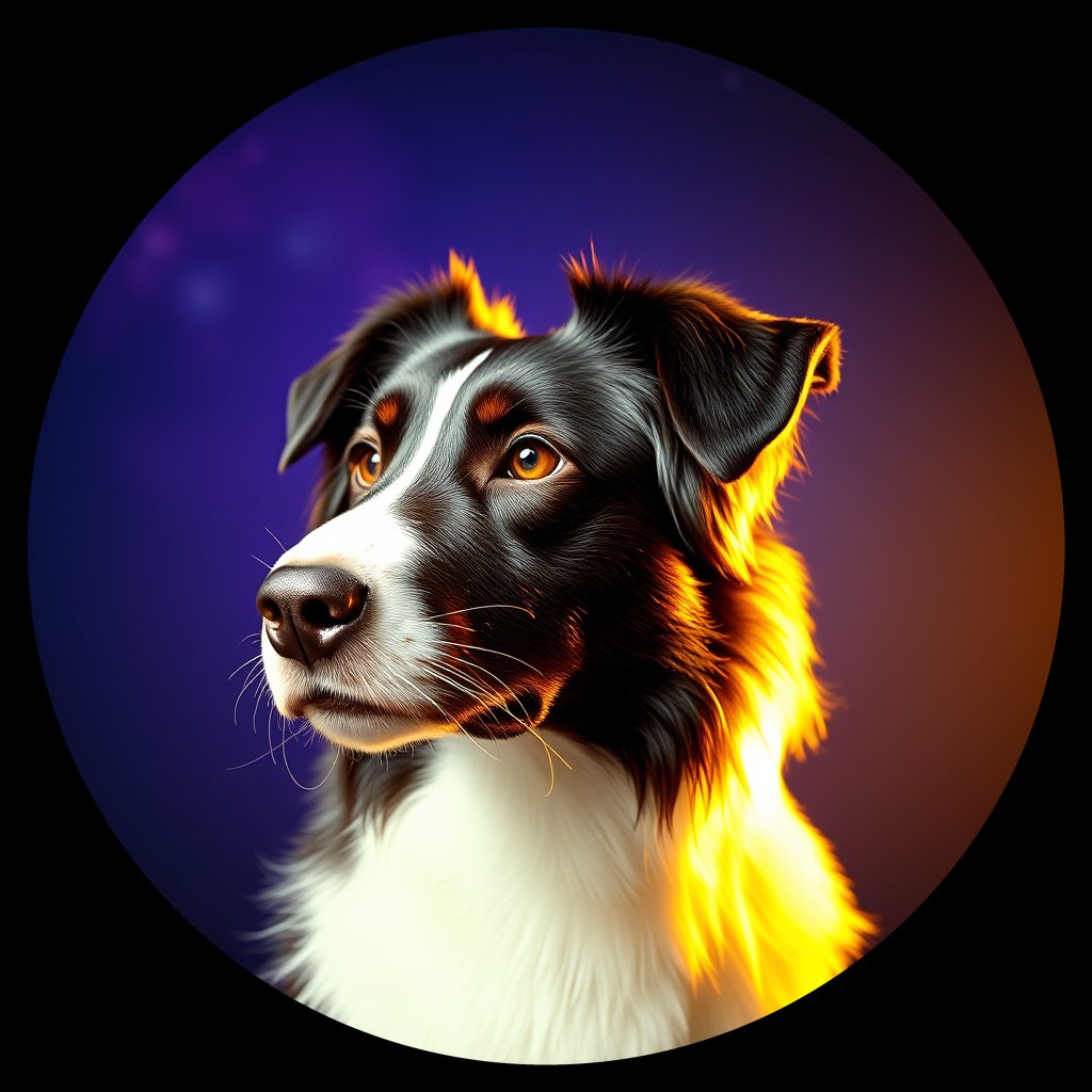 Cosmic medallion portrait of BORD_33894, a Border Collie