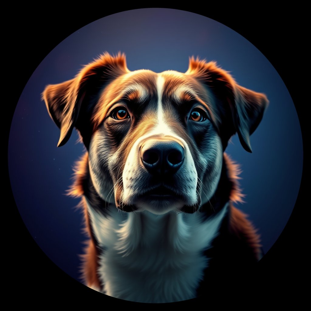 Cosmic medallion portrait of BORD_33895, a Border Collie