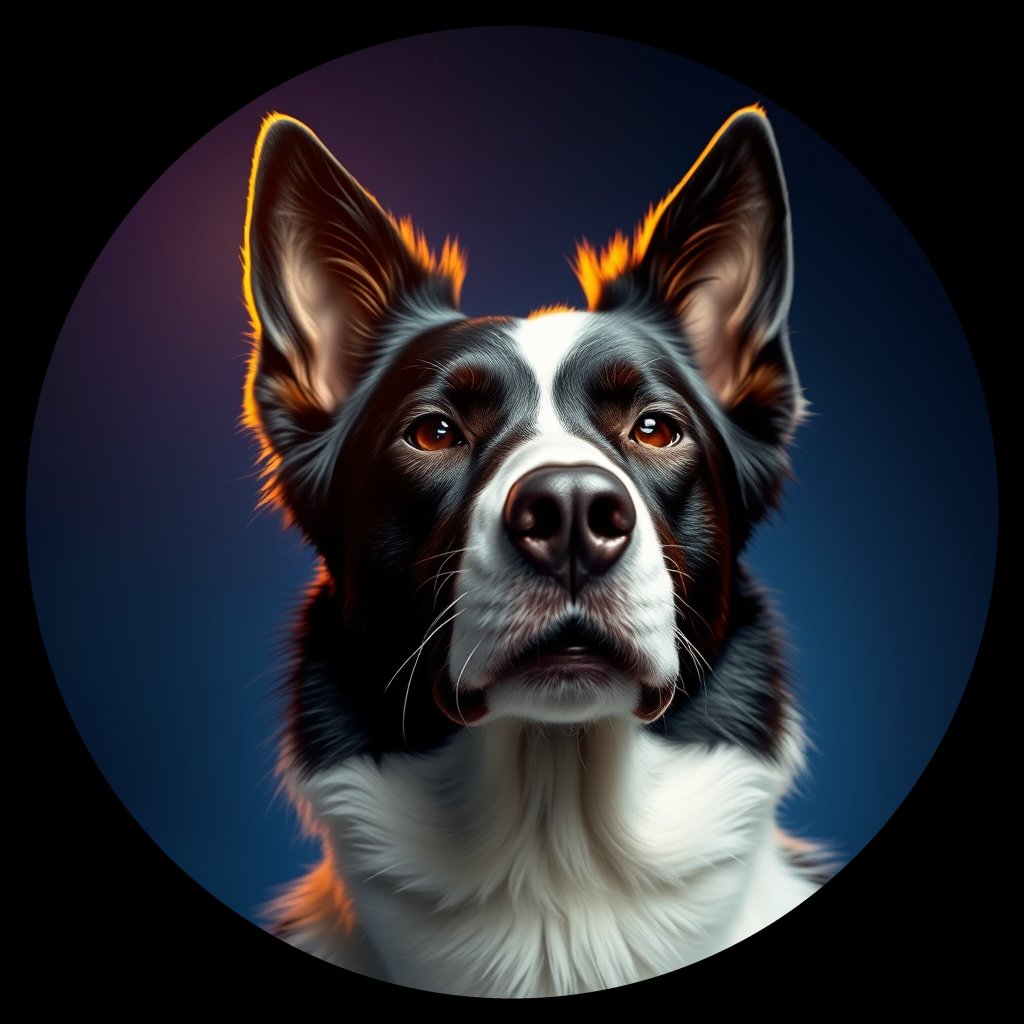 Cosmic medallion portrait of BORD_33896, a Border Collie