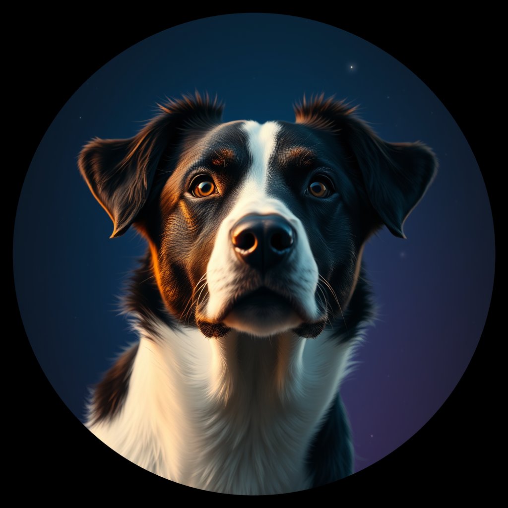 Cosmic medallion portrait of BORD_33901, a Border Collie