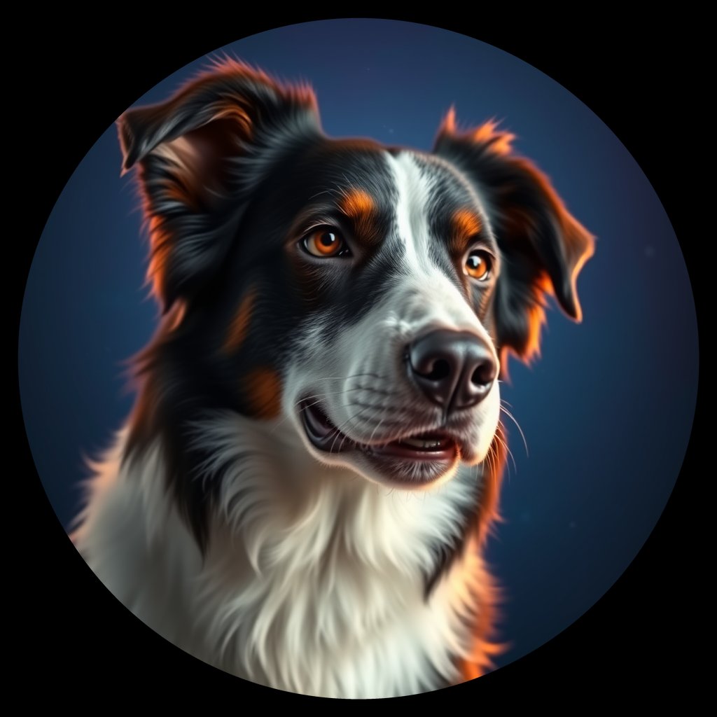 Cosmic medallion portrait of BORD_33902, a Border Collie