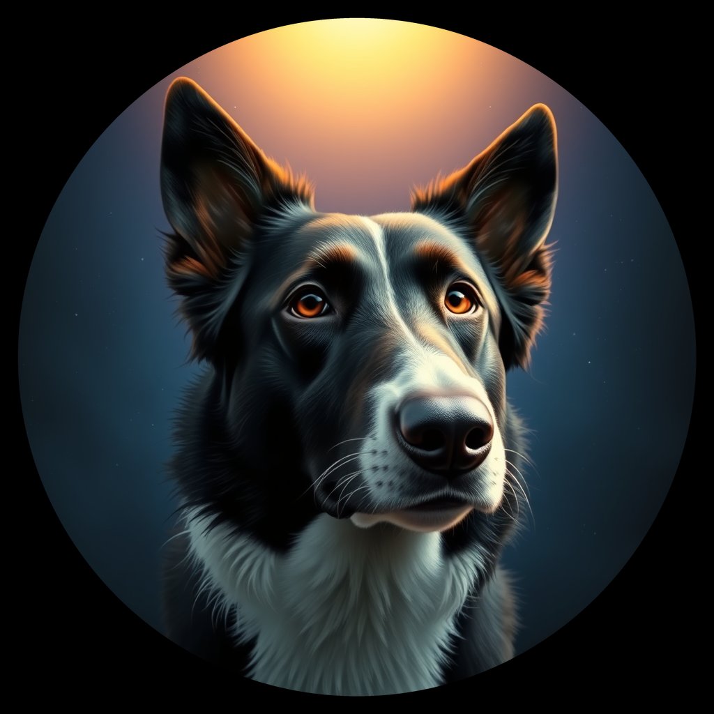 Cosmic medallion portrait of BORD_33903, a Border Collie