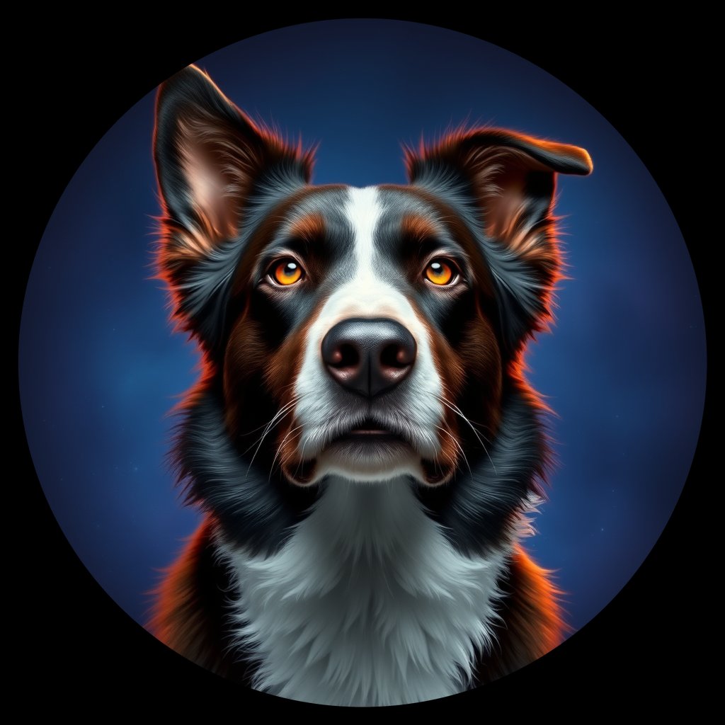 Cosmic medallion portrait of BORD_33905, a Border Collie