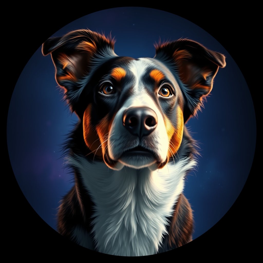 Cosmic medallion portrait of BORD_33909, a Border Collie