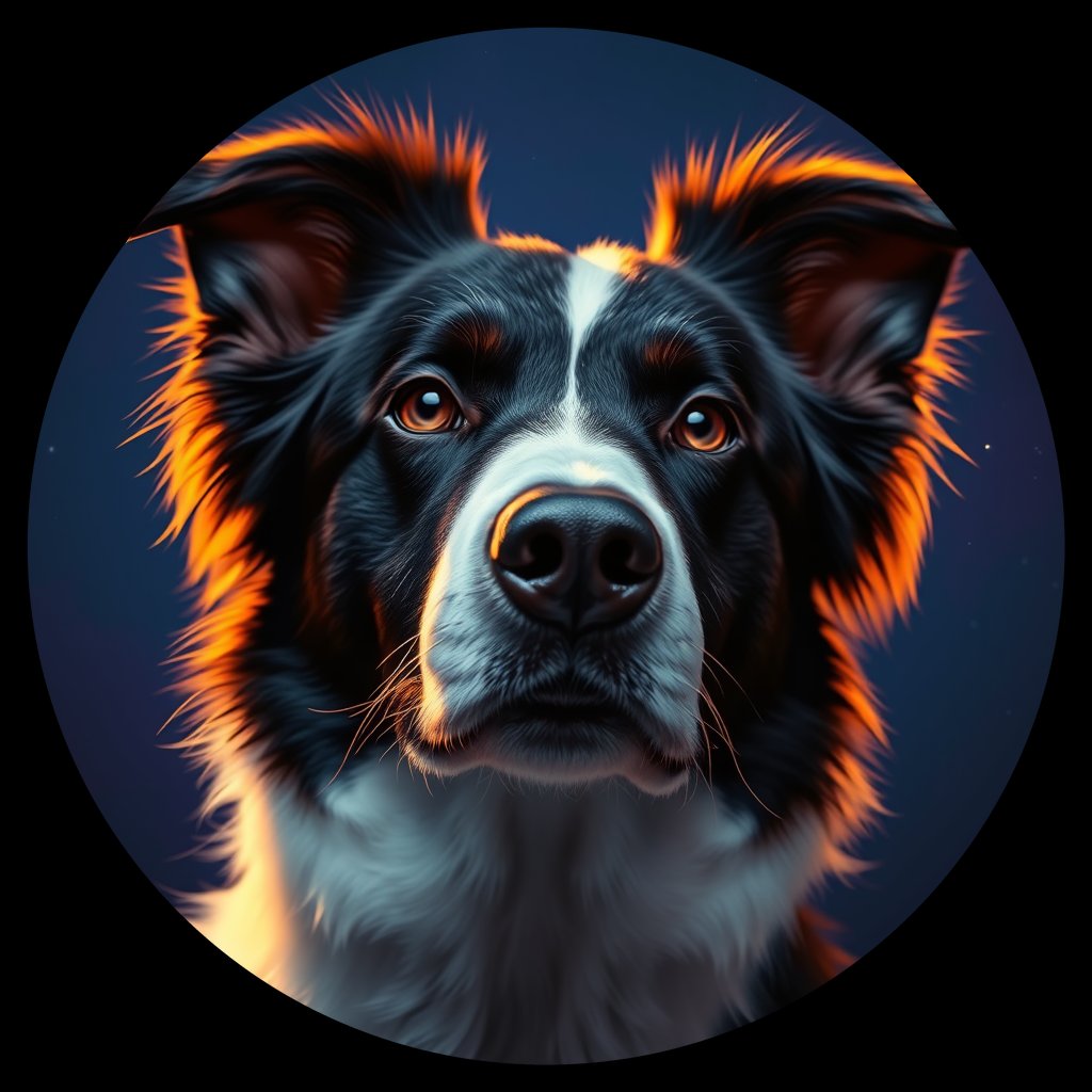 Cosmic medallion portrait of BORD_33913, a Border Collie
