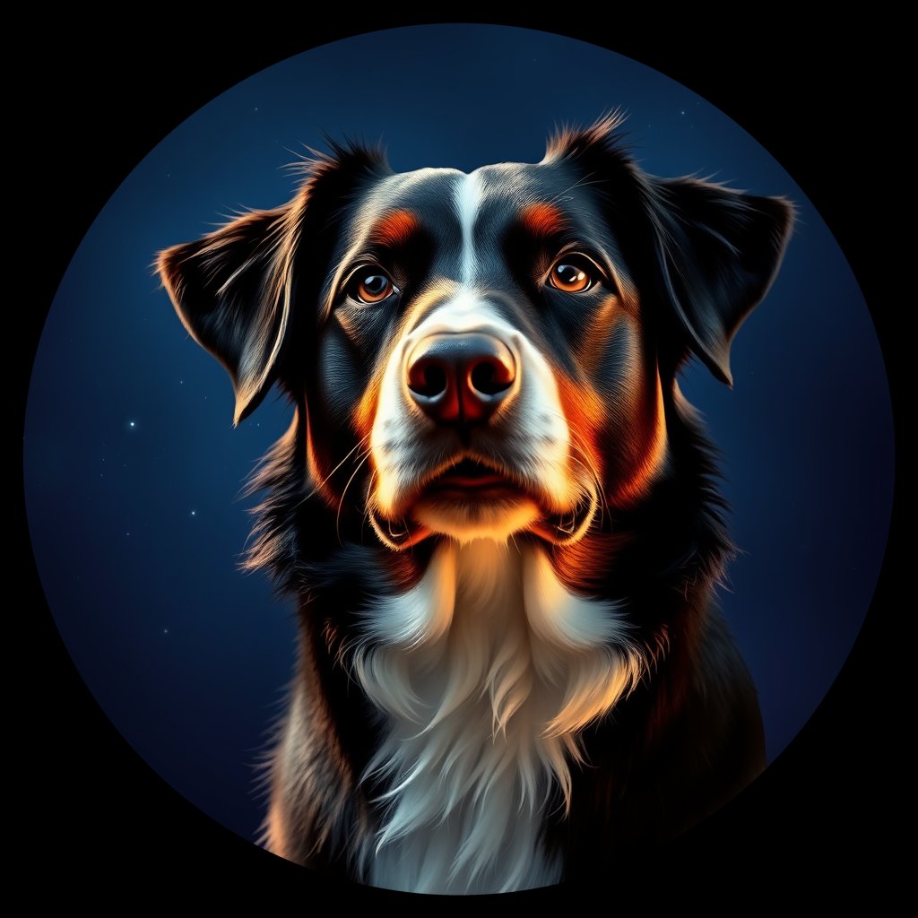 Cosmic medallion portrait of BORD_33914, a Border Collie