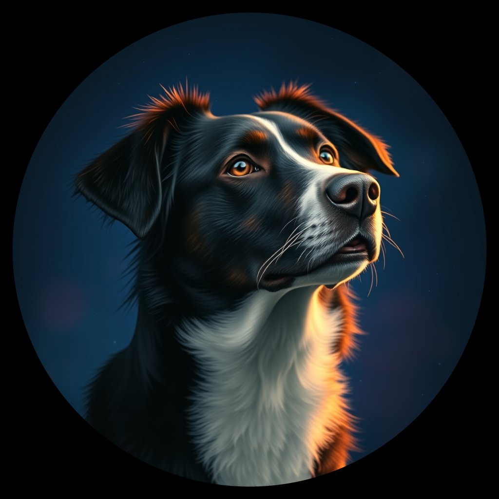 Cosmic medallion portrait of BORD_33929, a Border Collie