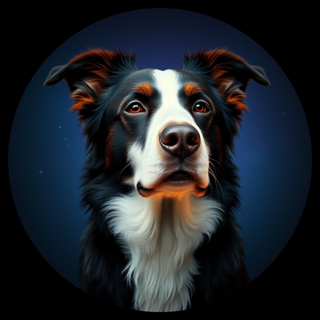 Cosmic medallion portrait of BORD_33930, a Border Collie