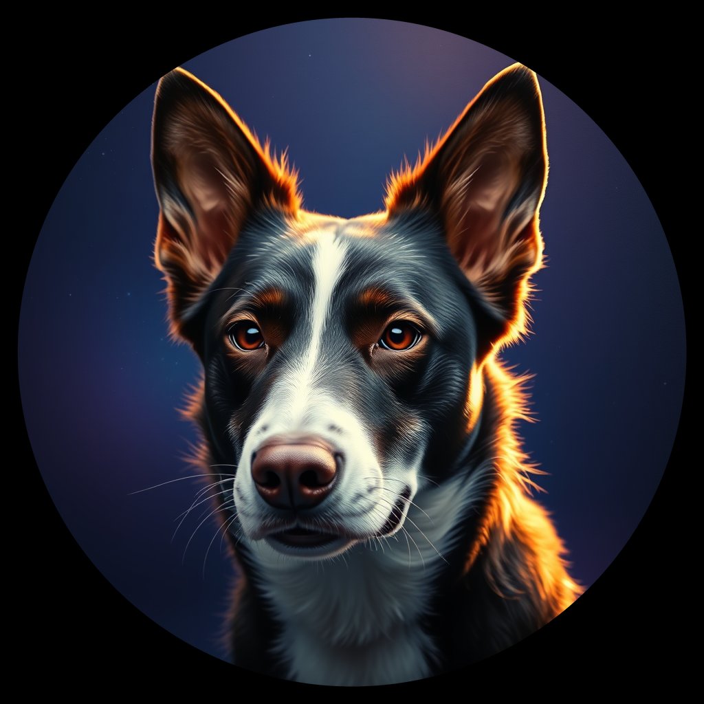 Cosmic medallion portrait of BORD_33938, a Border Collie