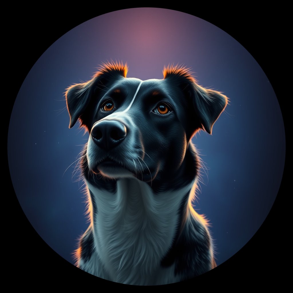 Cosmic medallion portrait of BORD_33988, a Border Collie
