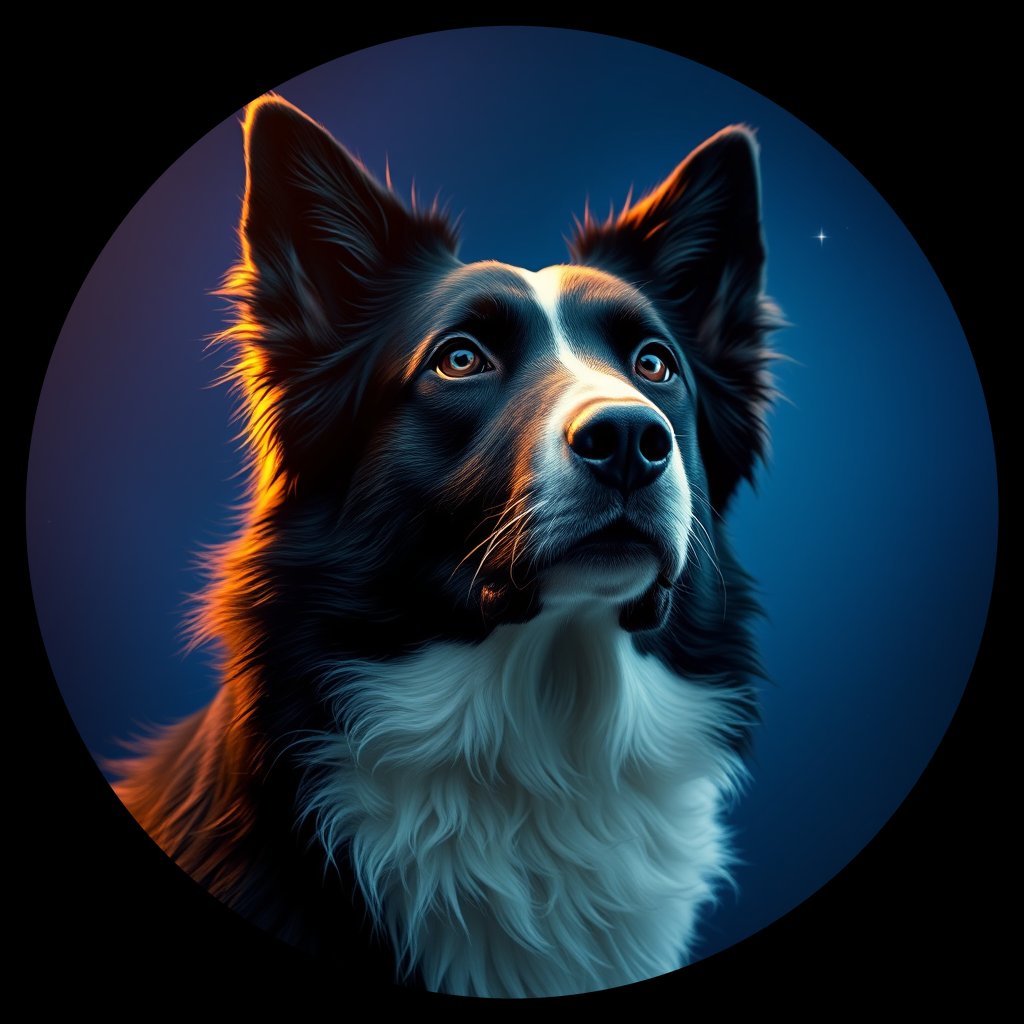 Cosmic medallion portrait of BORD_34016, a Border Collie