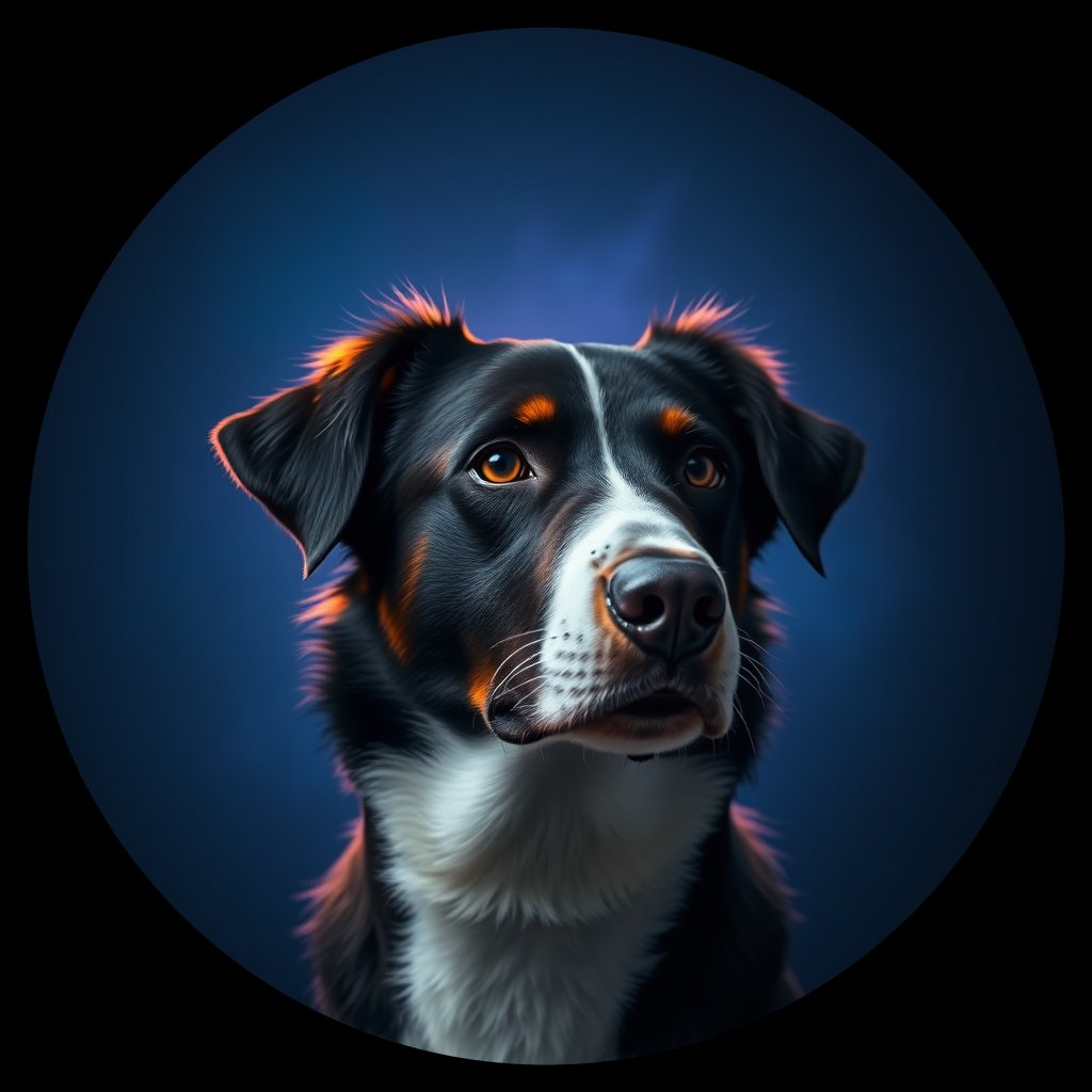 Cosmic medallion portrait of BORD_34018, a Border Collie