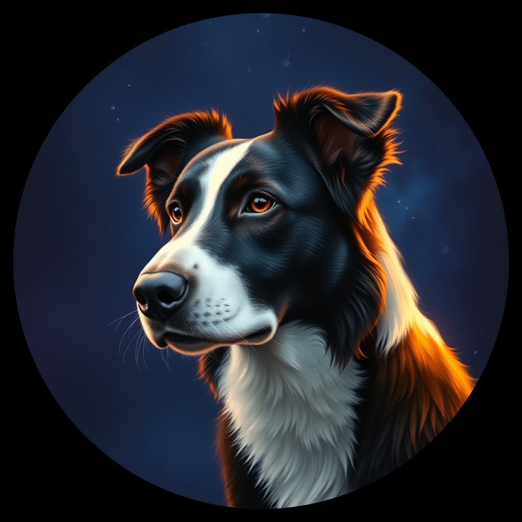 Cosmic medallion portrait of BORD_34042, a Border Collie
