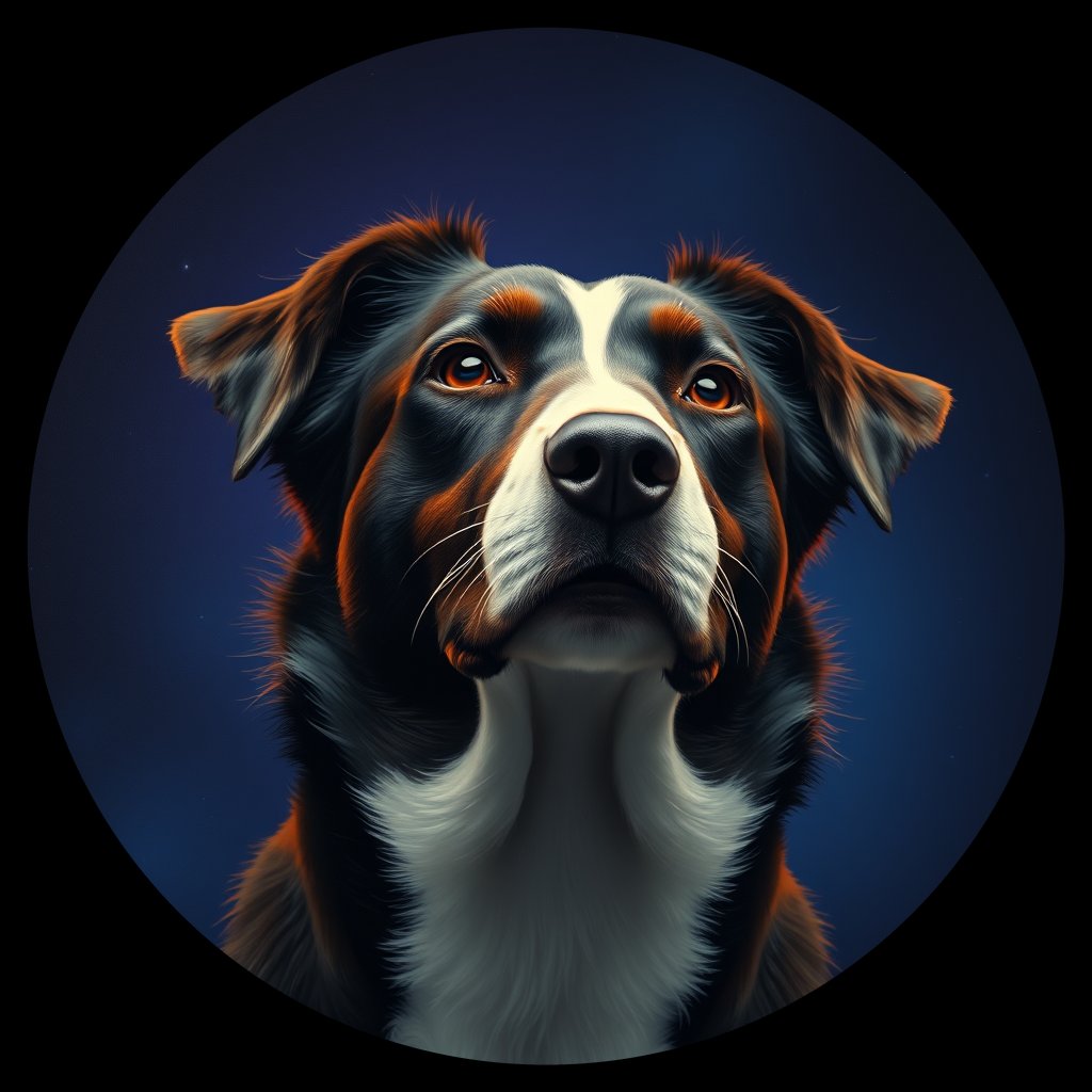 Cosmic medallion portrait of BORD_34051, a Border Collie
