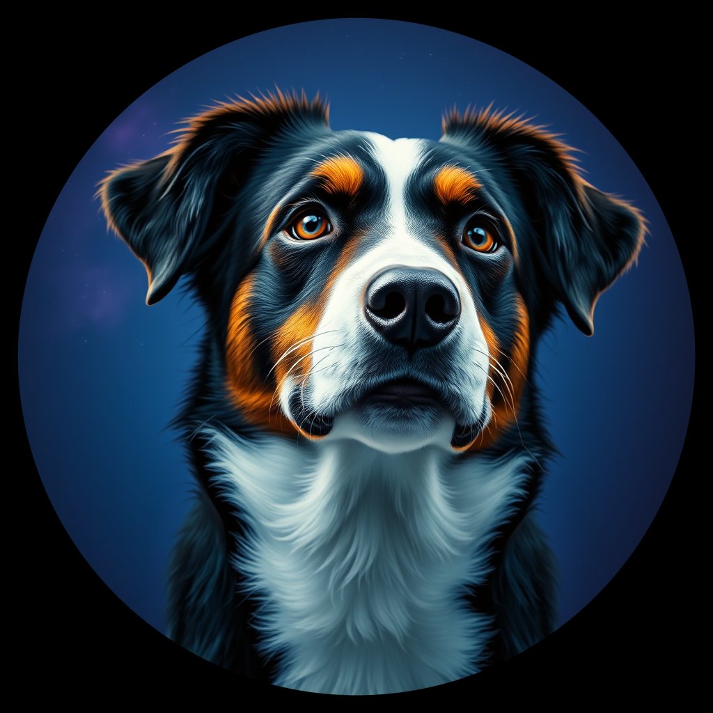 Cosmic medallion portrait of BORD_34055, a Border Collie