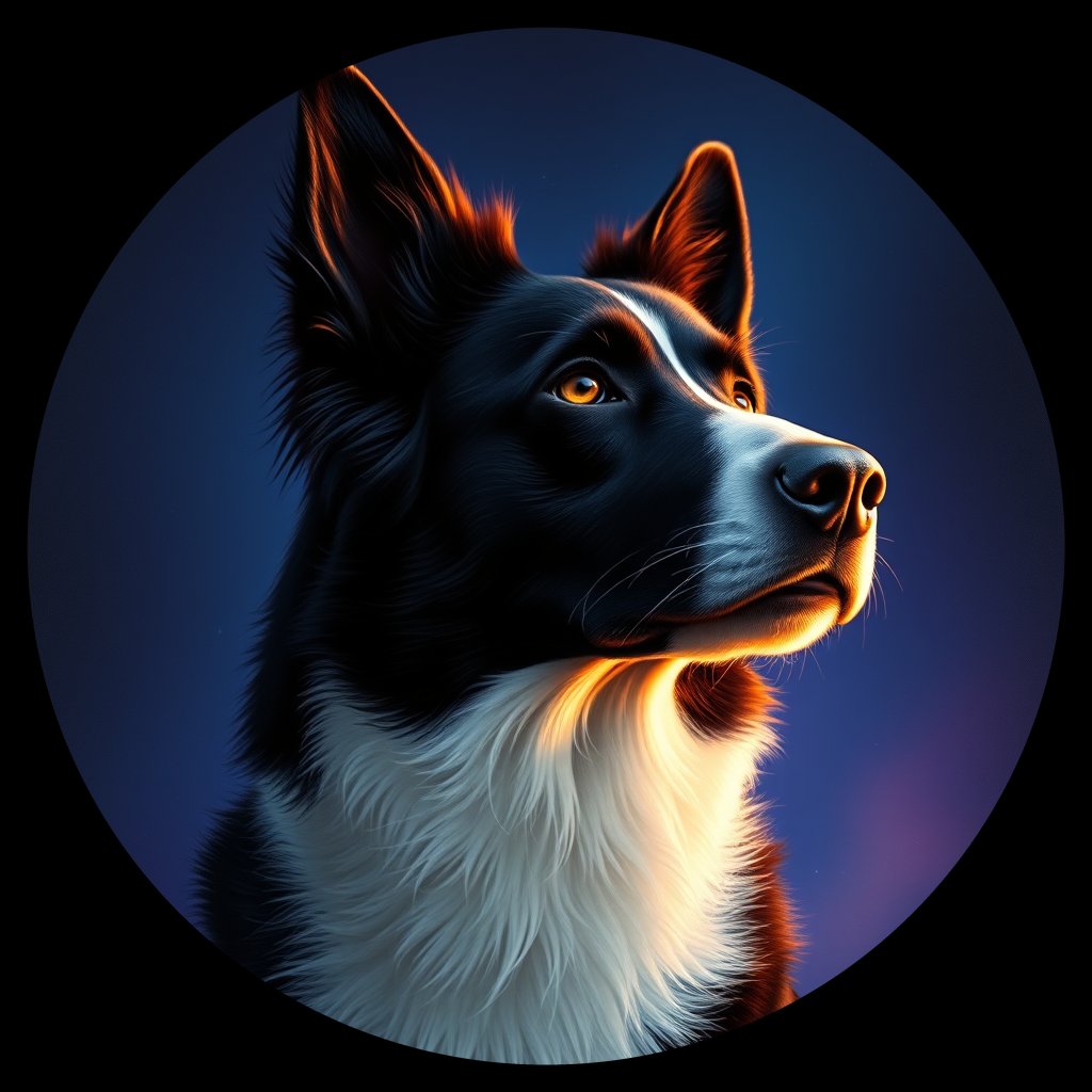 Cosmic medallion portrait of BORD_34057, a Border Collie