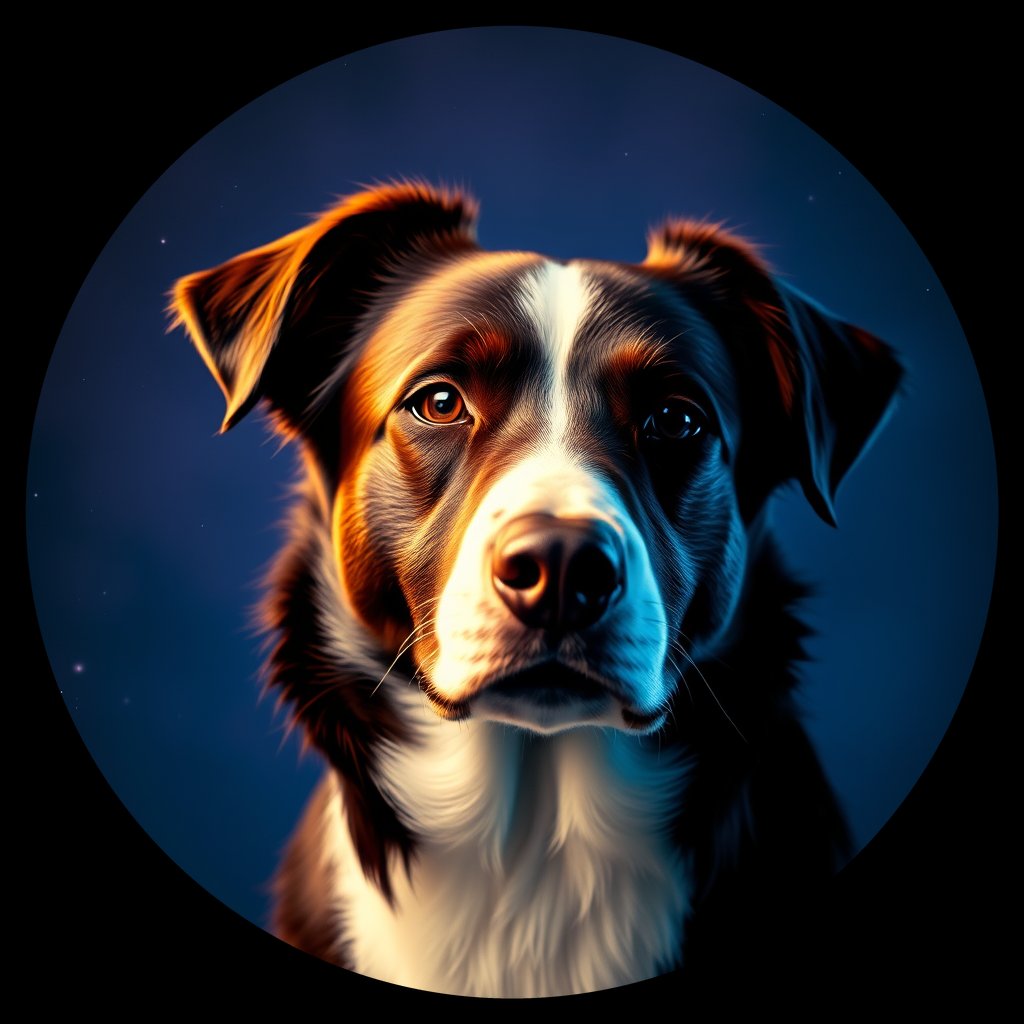 Cosmic medallion portrait of BORD_34067, a Border Collie