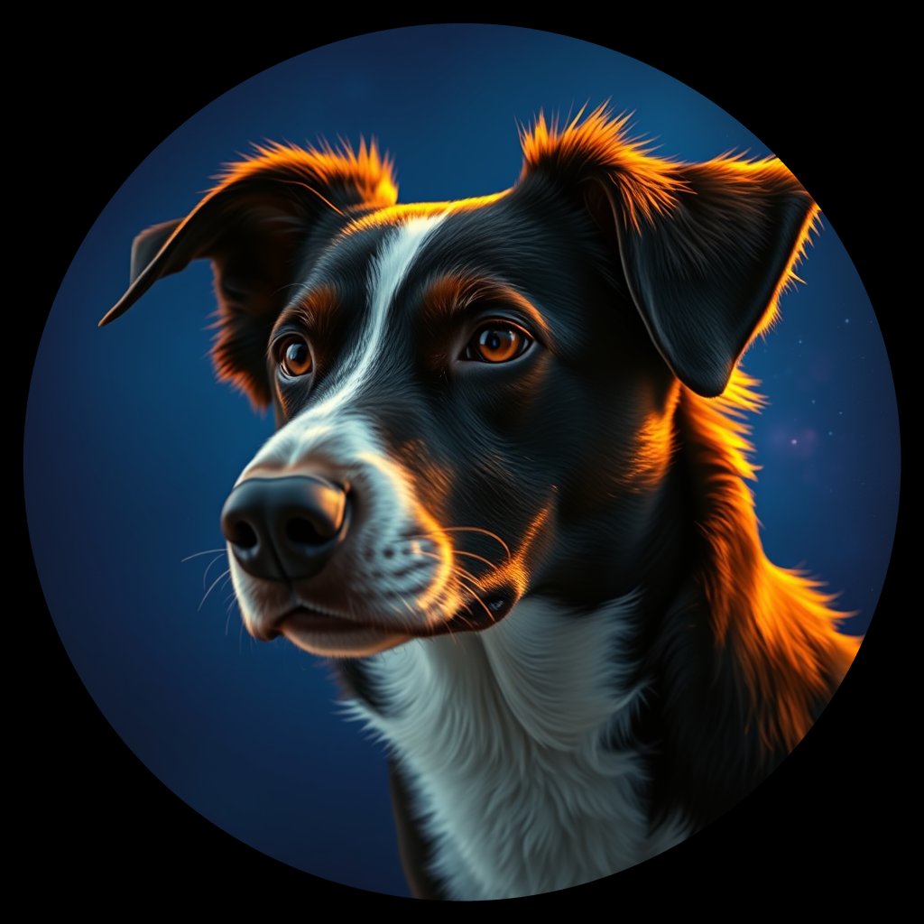 Cosmic medallion portrait of BORD_34068, a Border Collie