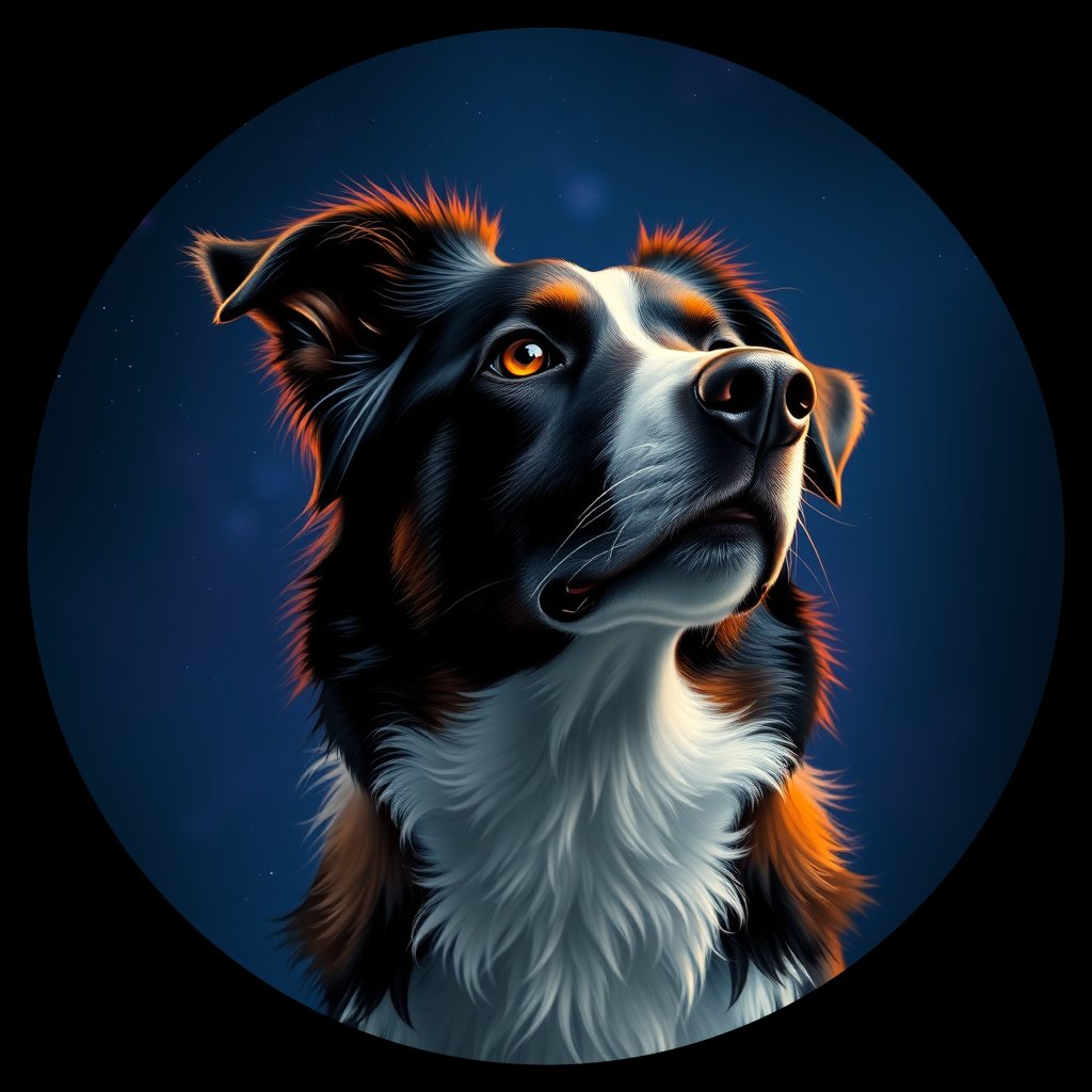 Cosmic medallion portrait of BORD_34070, a Border Collie