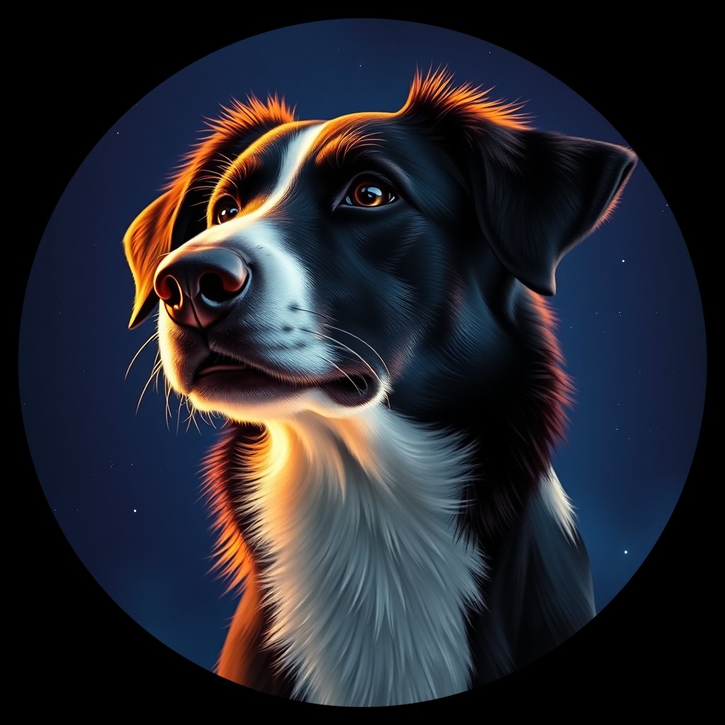 Cosmic medallion portrait of BORD_34072, a Border Collie