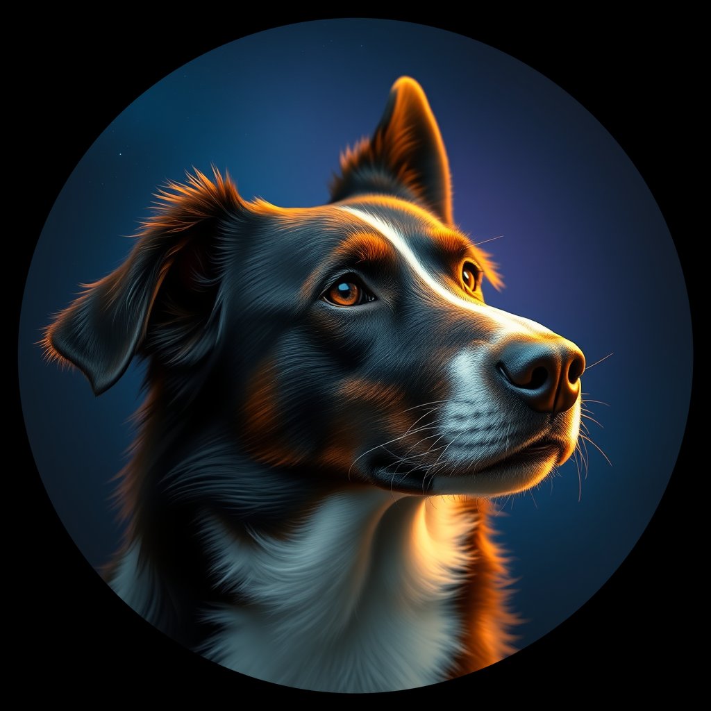 Cosmic medallion portrait of BORD_34073, a Border Collie