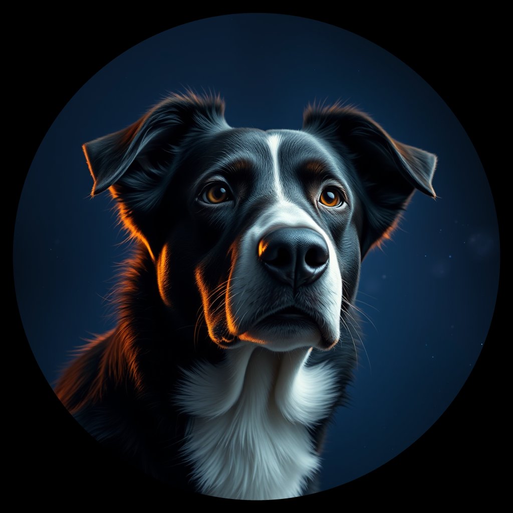 Cosmic medallion portrait of BORD_34075, a Border Collie