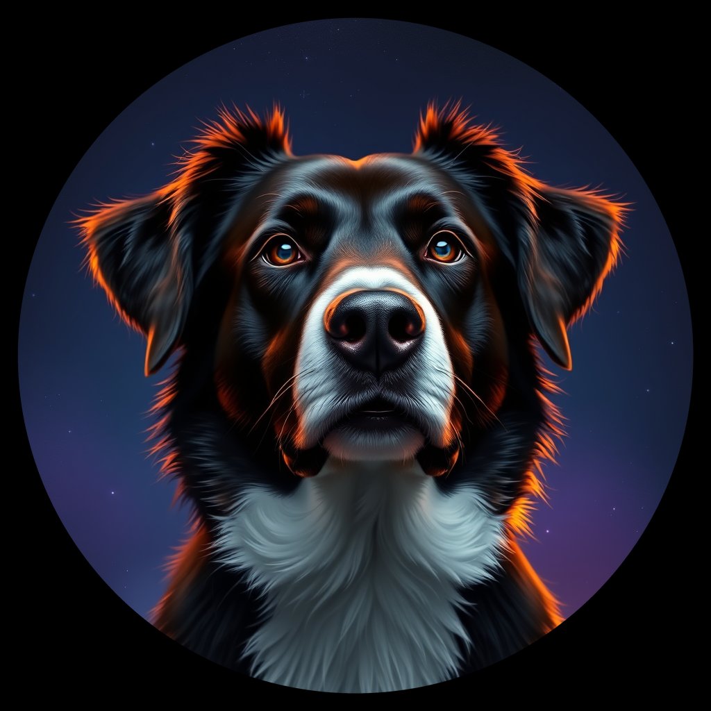 Cosmic medallion portrait of BORD_34076, a Border Collie