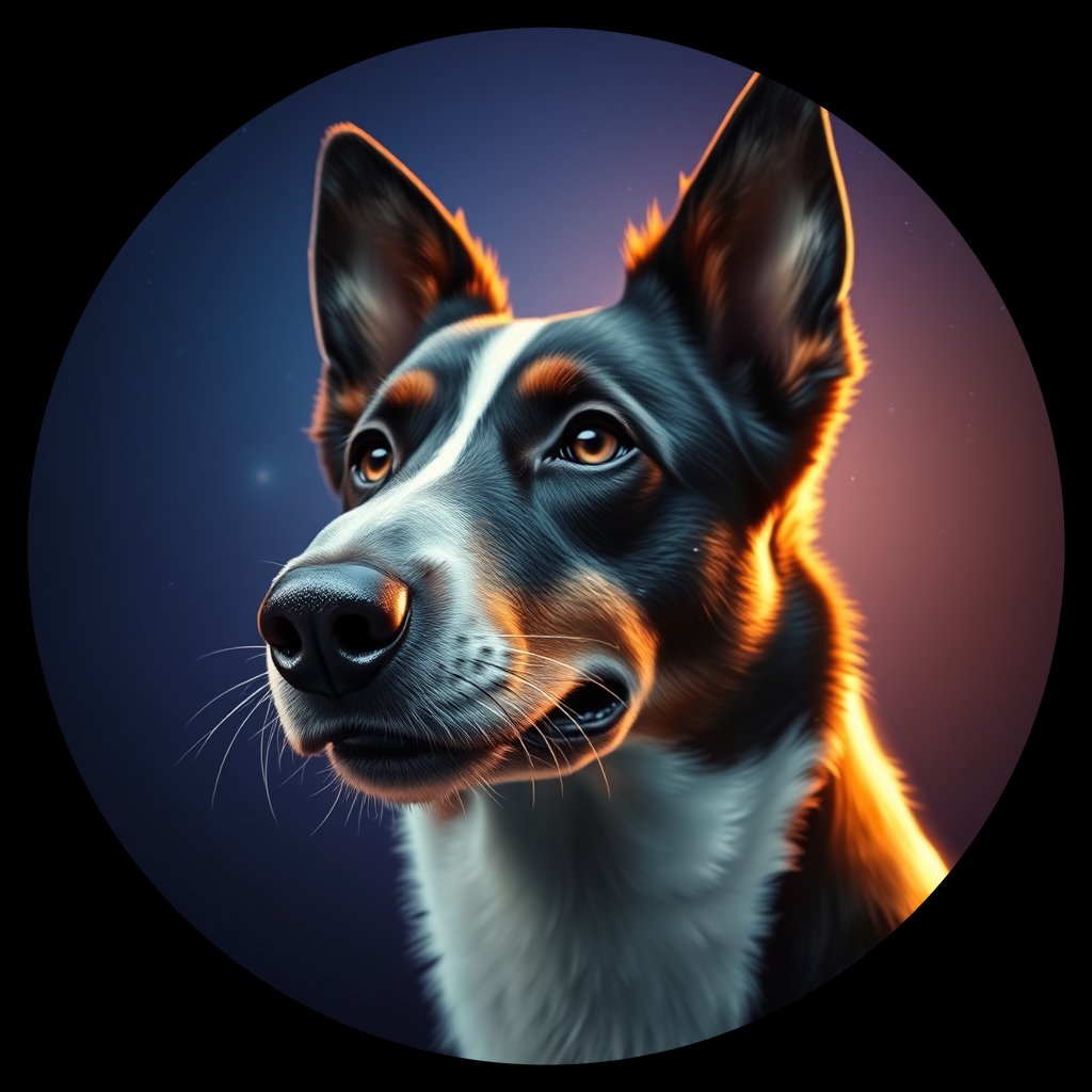 Cosmic medallion portrait of BORD_34078, a Border Collie