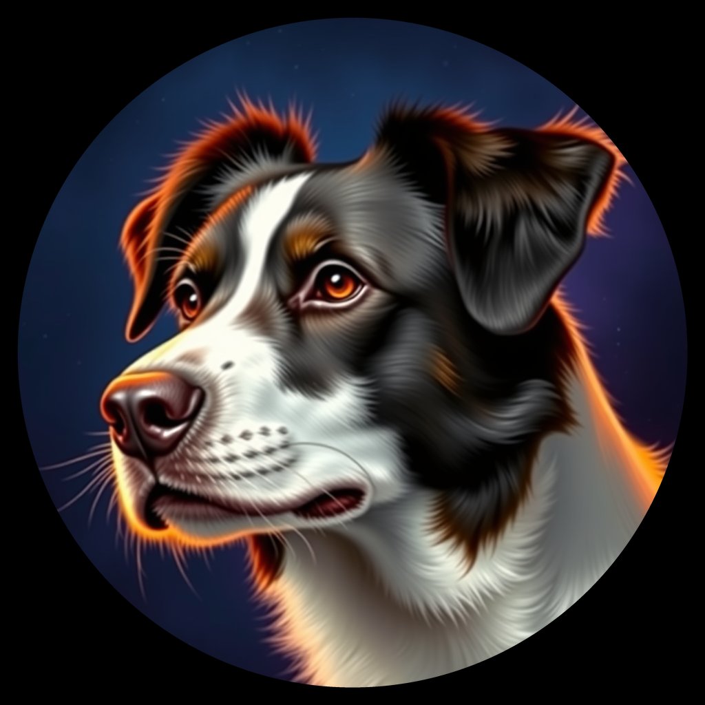 Cosmic medallion portrait of BORD_34082, a Border Collie