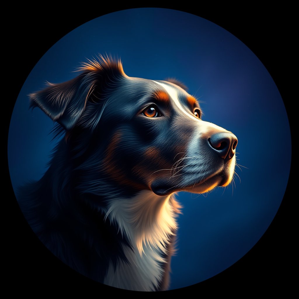 Cosmic medallion portrait of BORD_34083, a Border Collie
