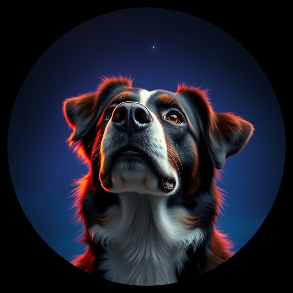 Cosmic medallion portrait of BORD_34087, a Border Collie